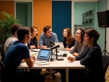 Equipe do Estúdio Voz Viva reunida em sessão criativa